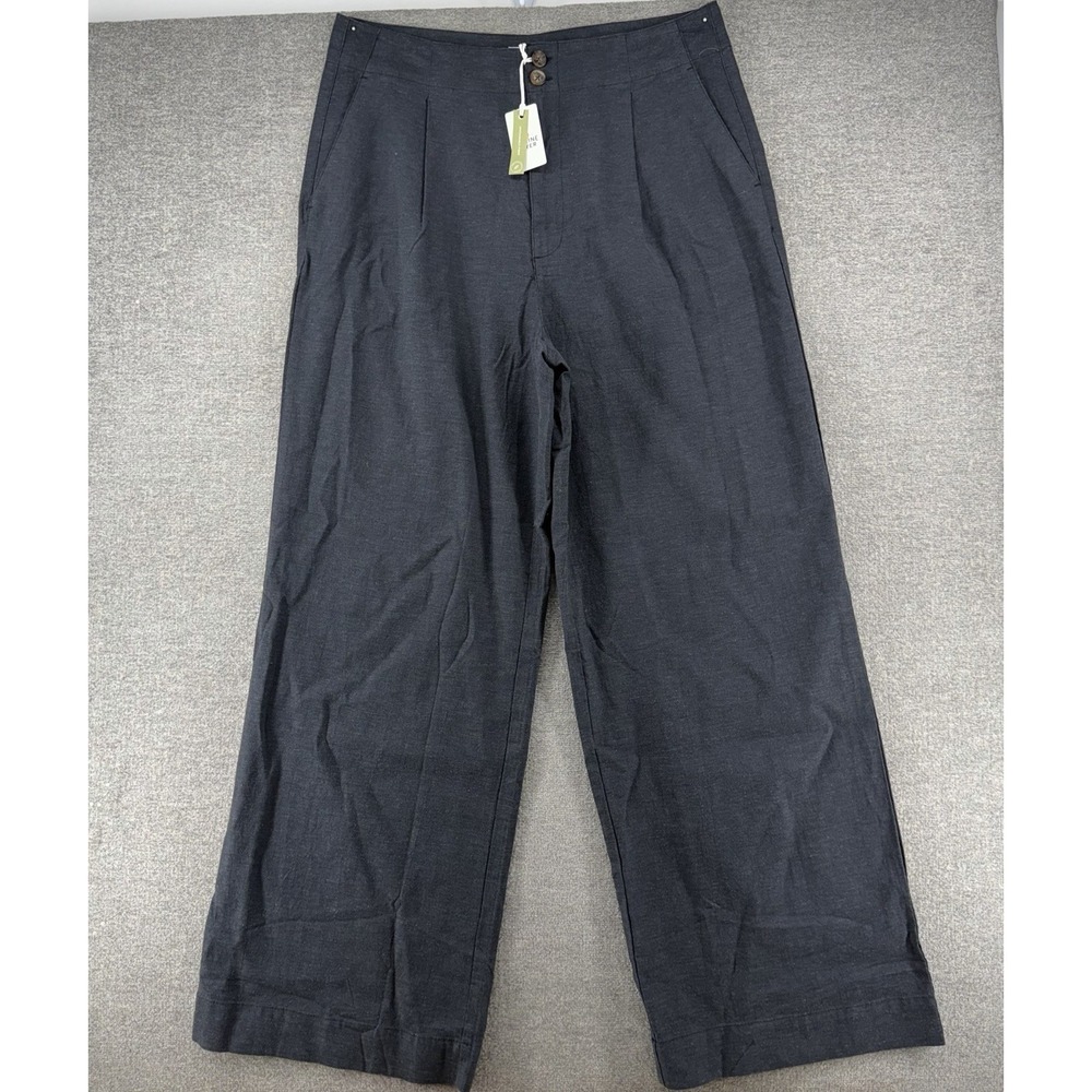 Marine Layer Flora High Waisted Wide Leg Pants Women Size 14 Navy Hemp Blend NEW